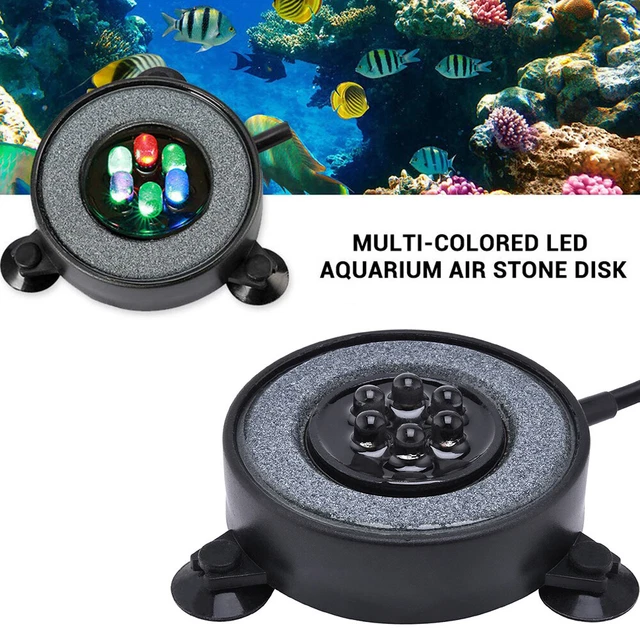 Multi-Colored LED Aquarium Air Stone Disk Round Fish Tank Bubbler LED Light