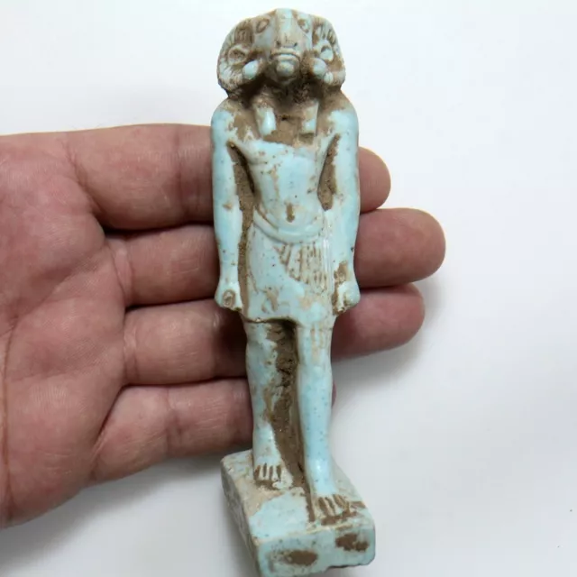 Ancient Egyptian blue glaze statue ornament of Khnum circa 2500-1000 B.C