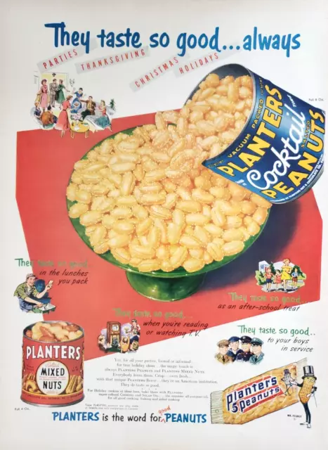 PRINT AD Planters Salted Cocktail Peanuts 1952 10.5x13 They Taste So Good