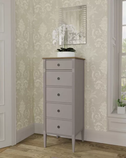 BNWT Laura Ashley Eleanor 5 Drawer Tall Chest of Drawers, Pale French Grey £695