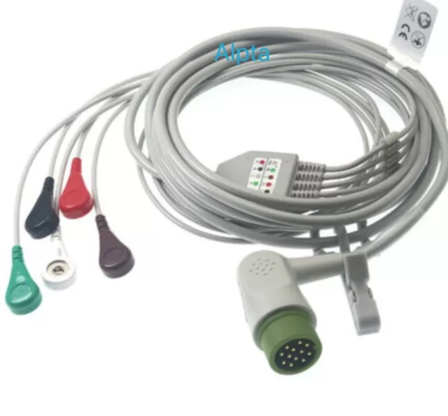 Medtronic Physio-control Lifepak12 20  ECG Cable 5 Leads AHA Snap Compatible