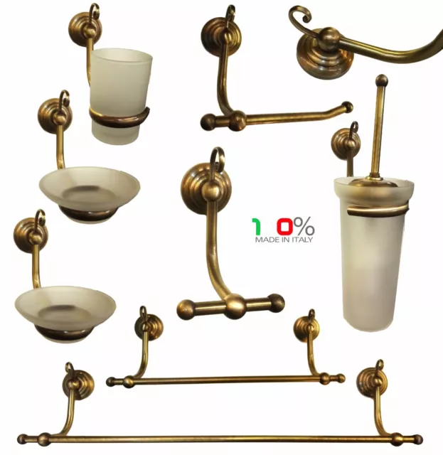 Serie Set Accessori Bagno Ottone Bronzo Ricciolo Classico Elegante Made In Italy