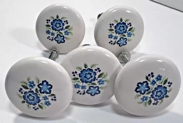 Amerock Drawer Pulls KnobsLot 5  White Porcelain Blue Floral BP725A-CW1