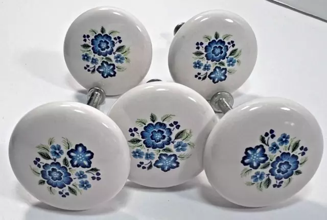 Lot of 5 Amerock Drawer Knob Pull White Porcelain Blue Floral BP725A-CW1