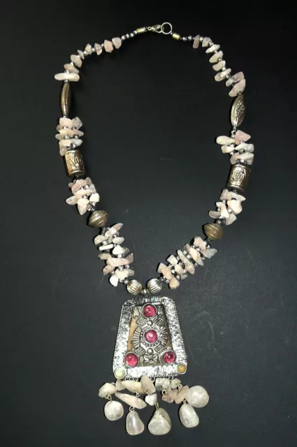 COLLANA con CIONDOLO pietre QUARZO ROSA    - ARTE - MODA