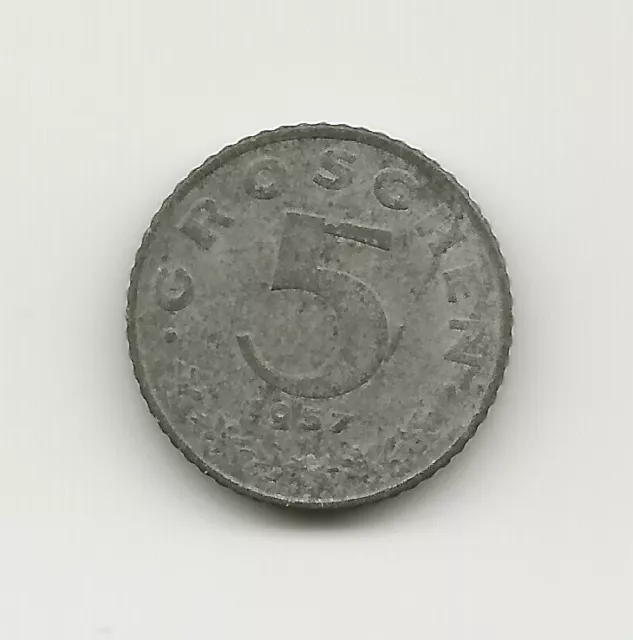 World Coins - Austria 5 Groschen 1957 ZINC Coin KM# 2875