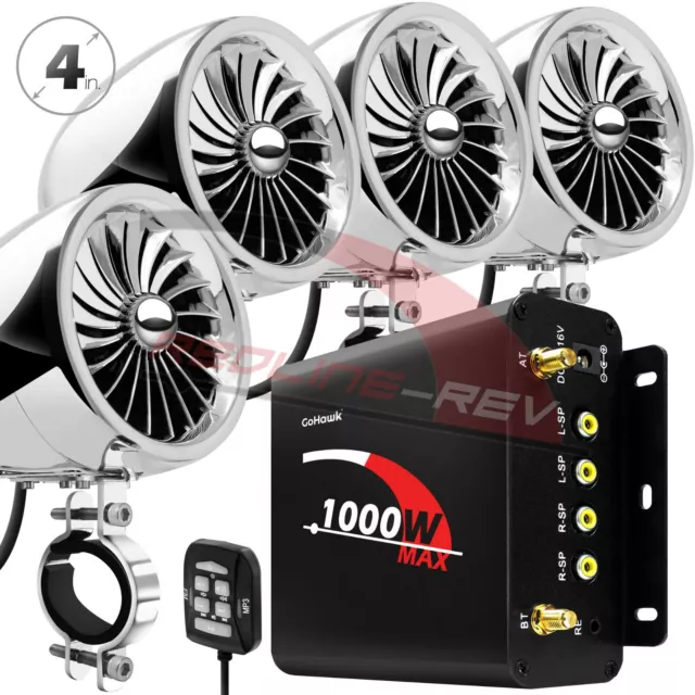 1000W Amplifier Bluetooth Motorcycle Stereo 4 Speakers Audio Radio System Harley