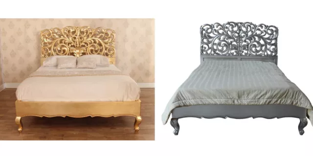French Rococo Bed Frame | Silver or Gold Rococo Bed | La Rochelle Handcarved NEW