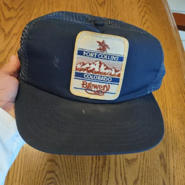 Vtg FORT COLLINS BREWERY Patch Blue Mesh Trucker Snapback Hat Cap Colorado USA