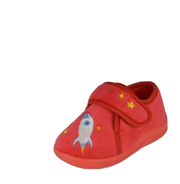 thumbnail interactive-video image 1 of Super Soft Boys Slippers Boots - Space Planet Rocket Spaceship Design, Navy Blue, Sherpa Lined, UK 6-8.5 (Age 2-3) 1 of 2