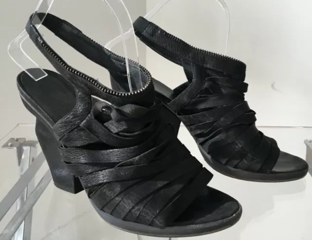 Designer LD Tuttle Barney's sexy black leather strappy wedge sandals size 38