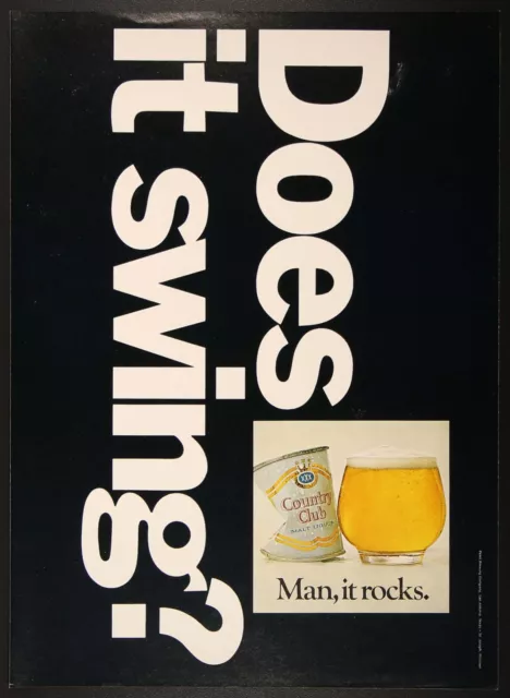 Country Club Malt Liquor Does It Swing Vintage Print Ad 1968