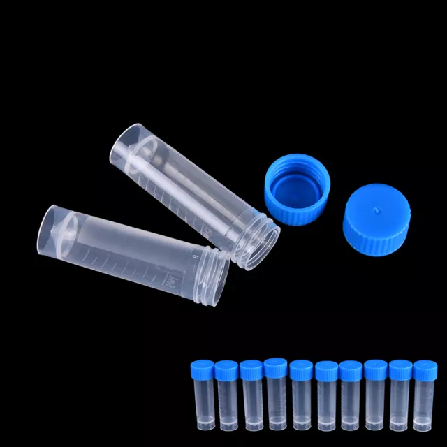 10/20/50/100x 5ml Chemistry Plastic Test Tubes Vials Seal Caps Pack Container MF