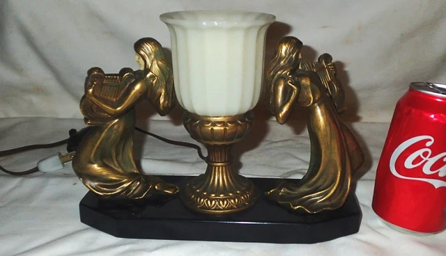 Antique Art Deco J.b. Hirsch Lamp Music Harp Lady Statue Sculpture Marble Base Antique Art Deco J.b. Hirsch Lamp Music Harp Lady Statue Sculpture Marble Base