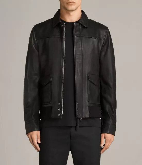 Black Leather Jacket Men Pure Lambskin Flight/Bomber Size S M L XL XXL Customade