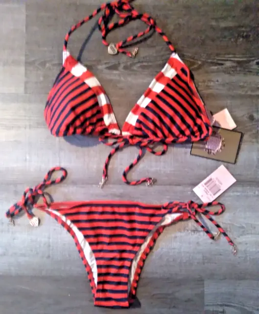 new Juicy Couture Sailor Girl Striped String Bikini Swimsuit XL Top M Bottom NWT