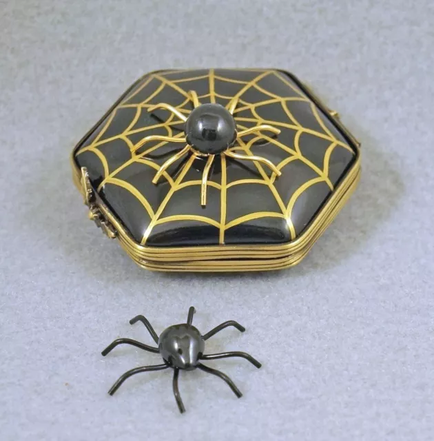 New French Limoges Trinket Box Halloween Spider Web w Spider & Removable Spider