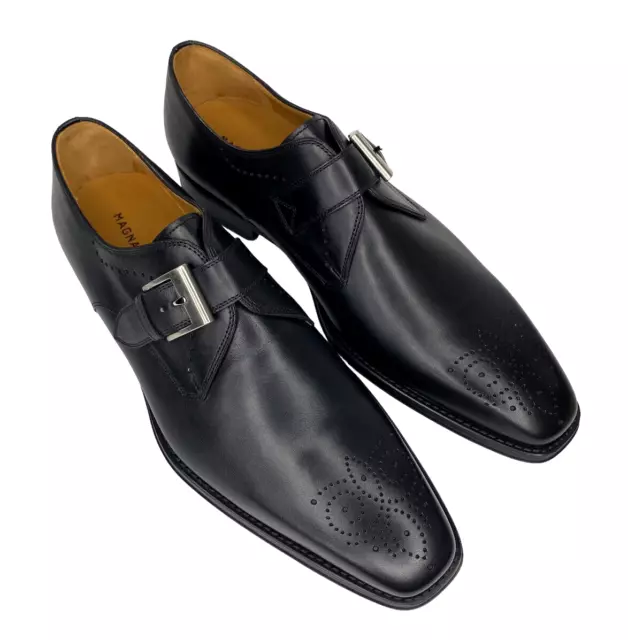 NEW Magnanni Mallory Monk Strap Black Leather Dress Shoes, Men's 10.5M