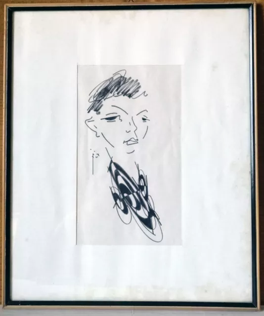 ANONIMO - Bel ritratto femminile - Disegno originale a china firmato datato 1967