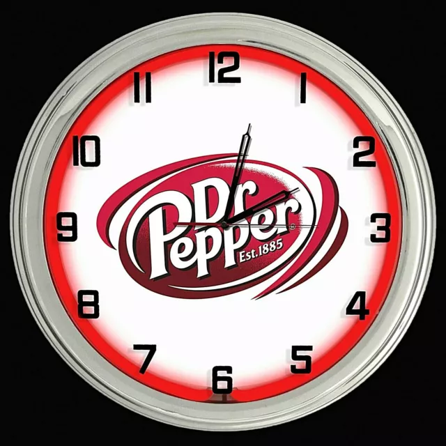 16" Dr Pepper Logo Sign Red Neon Clock Man Cave Bar Garage