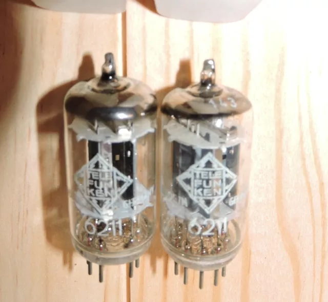 Rare close matched pair 6211 Telefunken    ribbed plate o getter audio test NOS  2