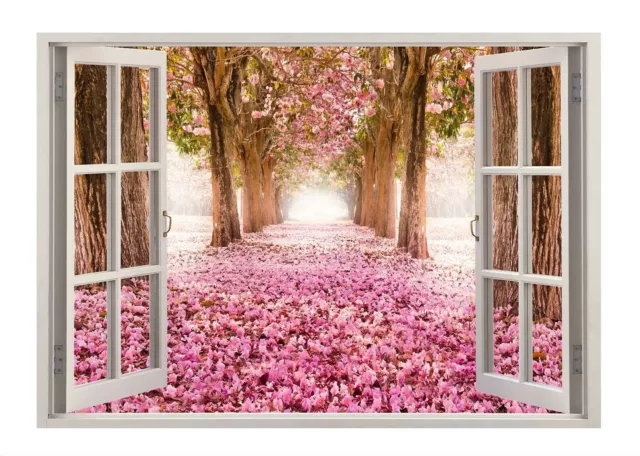 Englisch Rosa Blume Feldansicht Durch Fenster Leinwanddruck Wandkunst Bild Uk