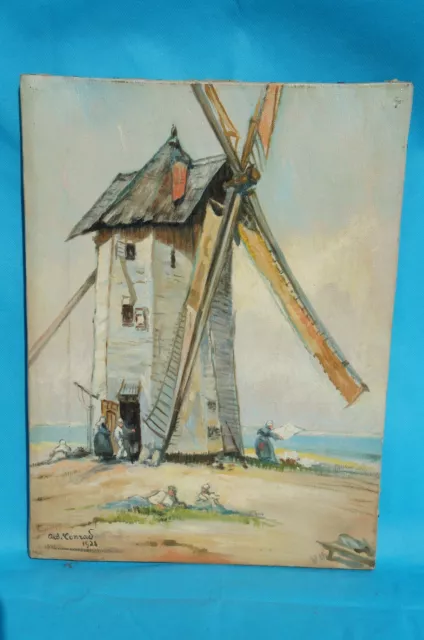 Ölbild Gemälde A. Conrad 1928 Windmühle in Ostfriesland Öl auf Leinwand