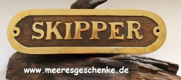 Türschild maritim  "SKIPPER" ca. 17 x 5 x 1  cm Holz Messing