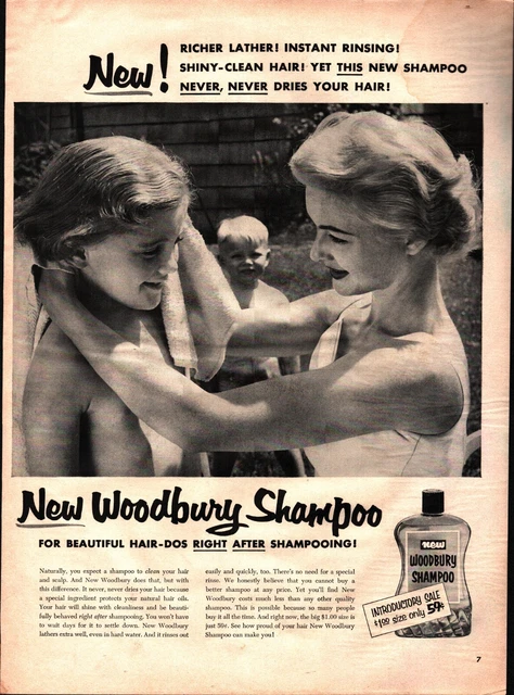 1954 New Woodbury Shampoo Ad  Pretty Mother & family b5