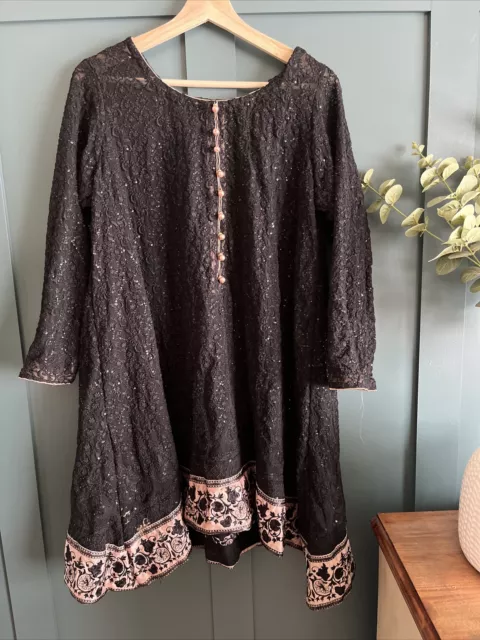 ABITO DA DONNA GRANDE PAKISTANO CORTO A-LINE NERO EID *colorato