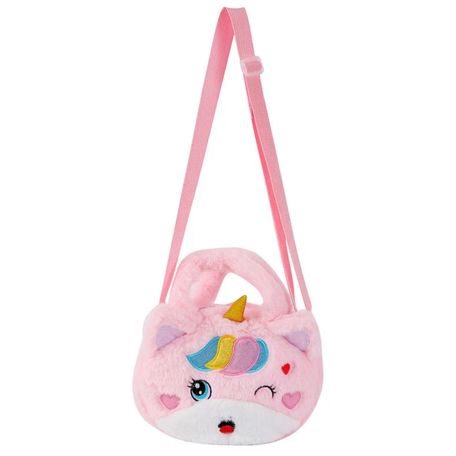 Sac Bandoulière Licorne En Peluche – Pochette Kawaii Pour Fille – 18,5 X 14,5 Cm – Idéal Pour Petits Objets