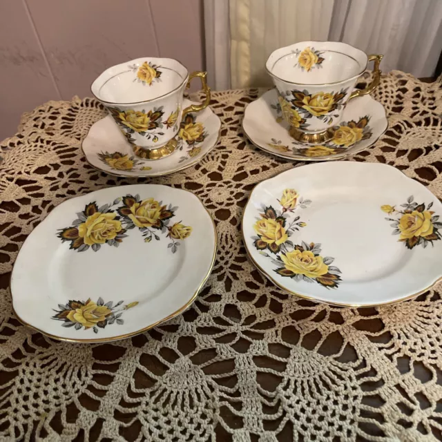 Vintage Royal Imperial England Fine Bone China 2 Teacups & Saucers & 2 Plates