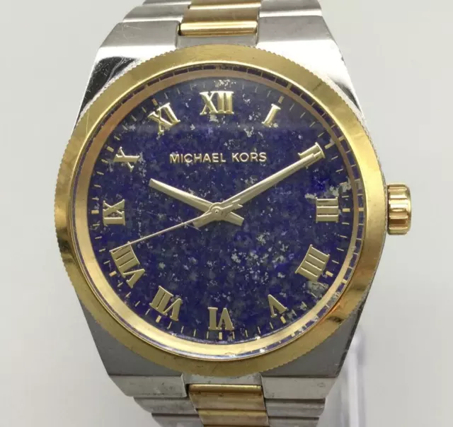 Michael Kors Channing Watch Women Gold Tone Blue Lapis Dial New Battery 6.5"