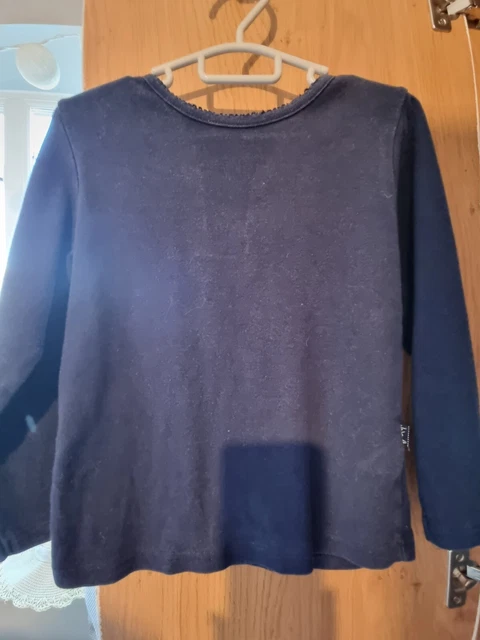 Girls Navy Blue Jojo Maman Bebe Top T Shirt Long Sleeved Age 4-5 Years