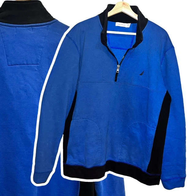 Nautica Half Zip Fleece Pullover Mens Logo Sweater Jacket Blue XL