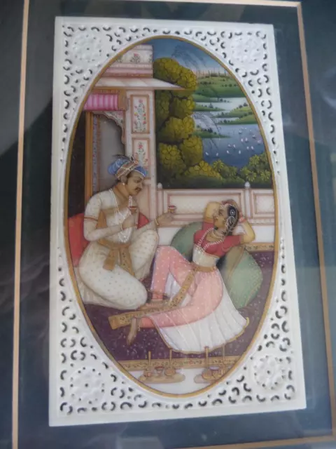 TABLEAU MINIATURE INDIENNE ANCIENNNE - scène galante