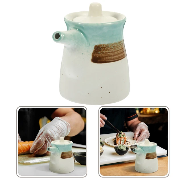 Bouteille De Sauce Soja En Céramique Japonaise – Distributeur D’huile D’olive Et Vinaigre 200 Ml, Design Bois Et Blanc
