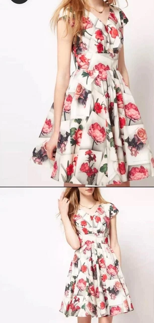 TED BAKER BEQUII ROSE FLORAL SKATER DRESS Size Uk 10