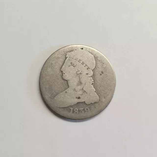 1839 Capped Bust Silver Half Dollar, Heavily Worn Condition