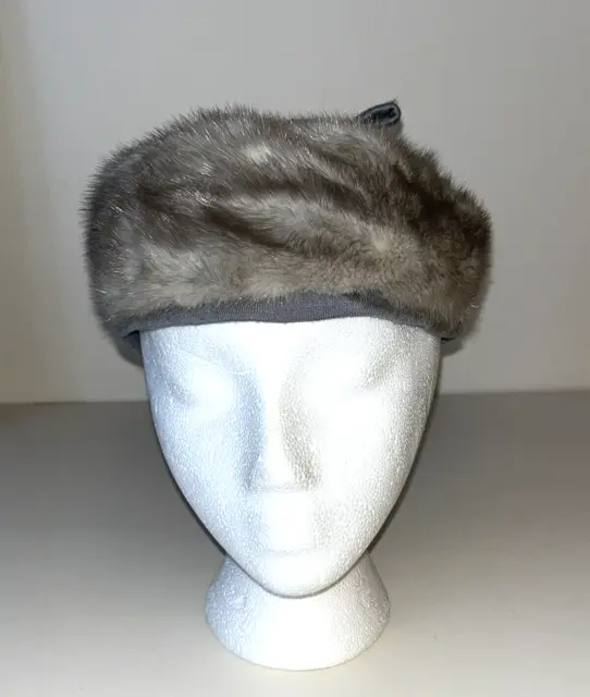 VINTAGE 50s 60s AMROSE NEW YORK SILVER FOX FUR BERET PILLBOX HAT WOMEN'S OS