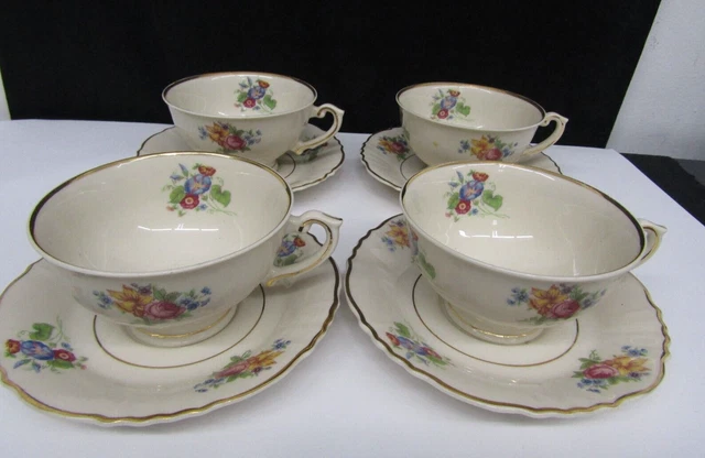Juego de 4 TAZAS Y PLATILLOS DE COLECCIÓN FORMA FEDERAL SIRACUSA CHINA ""ROSALIE