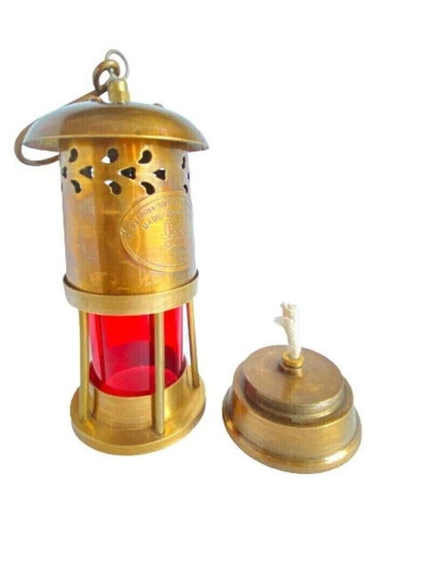 15,2 cm antike Messing-Miner-Öllampe nautische maritime rote...