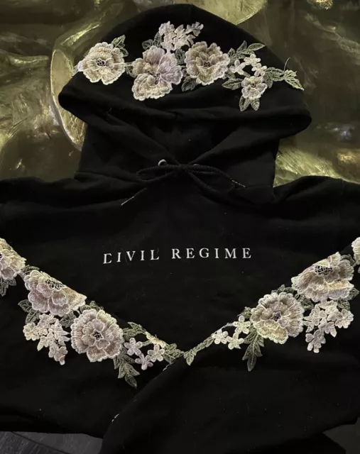 CIVIL REGIME CIVIL Regime blanco roses Hooded Sweatshirt Blackloral Cropped 37.00 PicClick