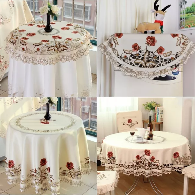 yazi Tablecloth Peony Embroidered Round Doily Wedding Party Table Cloth Cover 2