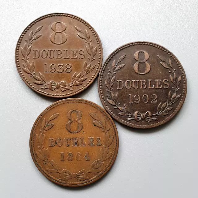 Three　EUR　1938　Bronze　IT　1,46　1864　Coins　Guernsey　1902　Doubles　Pre-Decimal　Excellent　Grade　PicClick