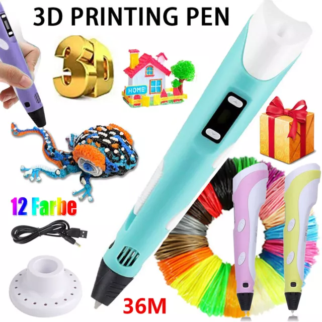 Kinder 3D Stifte Set 3D Druckstift mit 12Farben 120ft PLA Filament Geschenk  DIY