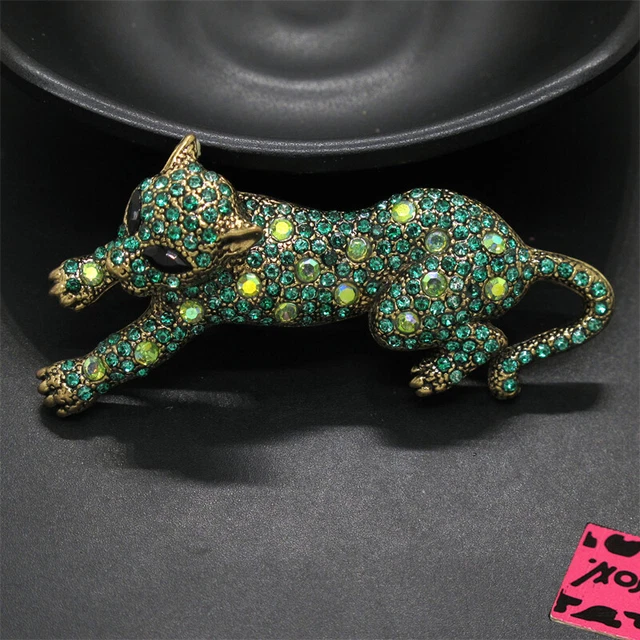 New Fashion Women Blue Rhinestone Cute Leopard Crystal Charm Brooch Pin Gifts