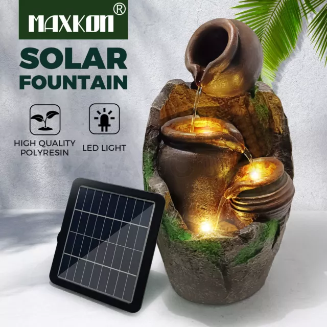 MAXKON Solar Fountain Garden Water Features Indoor Outdoor LED Light Bird Bath