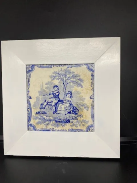Mintons China Works Stoke on Trent Boy and Girl Blue Tile