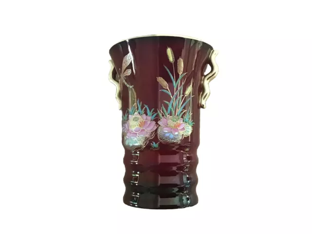 Carlton Ware Vintage , Rouge Royale Lustre Decorative Bullrushes Vase.  Cc1950